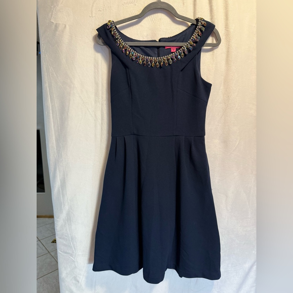 Betsey Johnson Navy Dress with Jewel Neckline